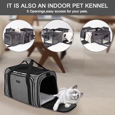 BAGLHER Cat Carrier Bag,Airline Approved Pet Carrier Soft Side Pet Travel 5 Sides Open Doors 3 Sides Expandable Foldable Dog Carrier with Fleece Pad - Image 8