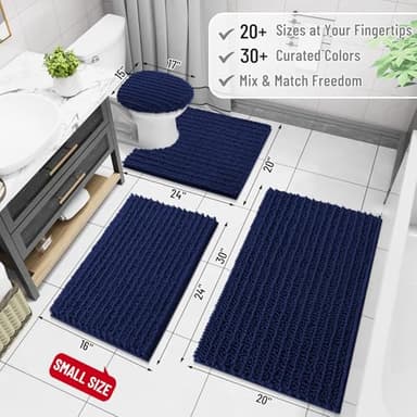 Arotive Luxury Chenille Bathroom Rug Mat, Extra Soft Thick Absorbent Shaggy Bath Rugs, Non-Slip Machine Wash Dry, Plush Bath Mats for Bathroom, Shower and Tub, 60x24, Navy - Image 2