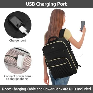 KROSIAS Travel Backpack for Women, Carry On Backpack for Airplanes Flight Approved, Waterproof Large Weekender Overnight Bag Fit 17 Inch Laptop with USB Charging Port, Black - Image 6