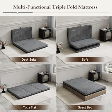 GEMBED Tri Folding Mattress Queen Size - Memory Foam Tri-fold Mattres, Handle & Non-Slip Bottom, Portable Foldable Sofa Bed Floor Chair for Travel RV Camping Guest Yoga - 4 Inch, 78"x58"x4" - Image 6