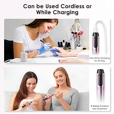 COSLUS Cordless Nail Drill Electric File: Professional for Acrylic Gel Dip Powder Nails Portable Nail Drill Machine Kit for Manicure Pedicure Nail Set with Everything Rechargeable Lightweight - Image 6