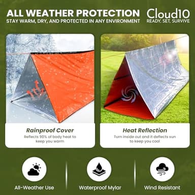 CloudTen Emergency Tent: Lightweight 2 Person Survival Tent with Multi-Function Paracord Bracelets - Essential Survival Gear & Bug Out Bag Items for Preppers, Hikers, Survivalists, Campers, Boy Scouts - Image 5
