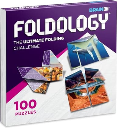 FOLDOLOGY - The Origami Puzzle Game! Brain Teasers for Tweens, Teens & Adults | Travel Game, Hands-On STEM Toy, Stocking Stuffer, Gift for Ages 10+ | Fold the Paper, Complete the Picture | 100 Puzzles - Image 1