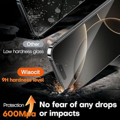 Wiaocit 3 Pack Tempered Glass Privacy Screen Protector for iPhone 16 Pro Max with 3 Pack Camera Lens Protector, 9H Hardness, Bubble Free, Case Friendly - Image 4