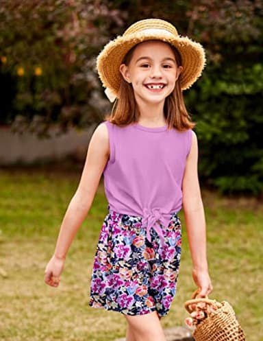 Arshiner Toddler Girls Short Sets Tie Knot Tank Top and Paperbag Waist Shorts Cute Girl Summer Clothing for 2-7 Years - Image 5