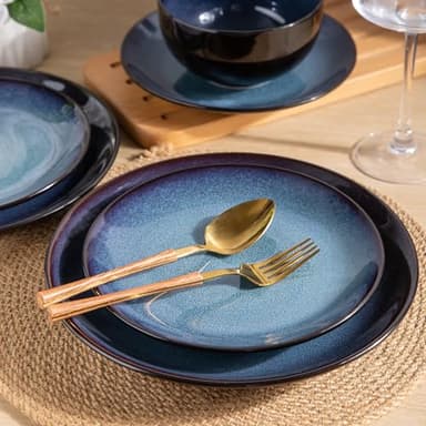 LERATIO Ceramic Dinnerware Sets for 8,Stoneware Plates and Bowls Sets,Handmade Reactive Glaze Dishes Set,Chip Resistant and Scratch Resistant | Oven&Dishwasher & Microwave Safe-Blue(24PCS) - Image 6
