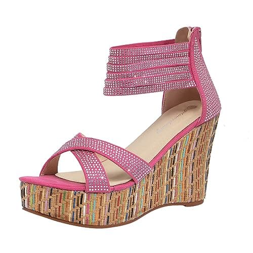 getmorebeauty Women's Wedge Sandals Diamond Across The Top Platform High Heels（US 9 PINK） - Image 1