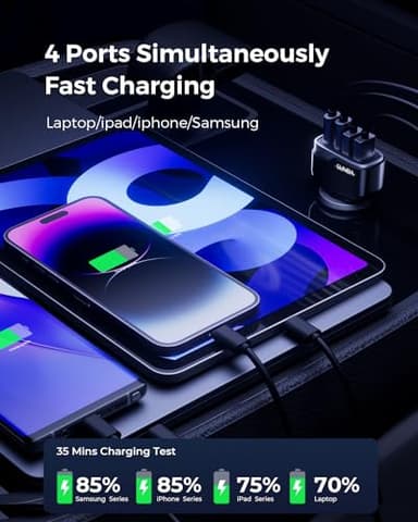 SUNDA 120W USB C Fast Car Charger, 4-Ports Cigarette Lighter Adapter, USB C Car Phone Charger Adapter USBC Type C 12v, Fit for iPhone 17/16/15 Pro/14Max/Galaxy/SamsungS25 Google iPad Android - Image 3