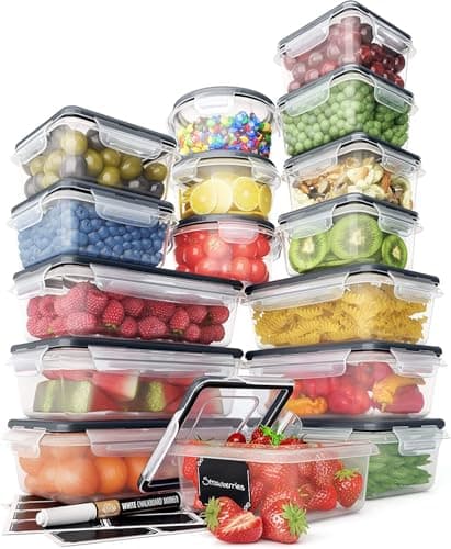 Chef's Path 32 Piece Airtight Food Storage Containers with Easy Snap Lids, 16 Containers and Lids, Stackable Kitchen and Pantry Canisters for Meal Prep and Food Storage - Transparent - Image 1