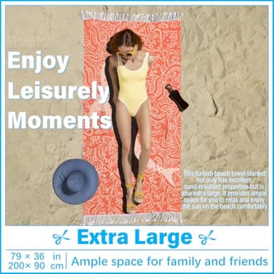 Vikumond Thin Turkish Beach Towel Lightweight Soft Cotton Extra Large XL Oversized Sand Free Sandproof Absorbent Quick Dry Towels Cloud Bath Pool Travel Compact Essentials Accessories for Adult Gifts - Image 2