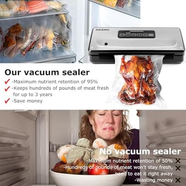 Food Vacuum Sealer Machine 10-In-1 with Bag Storage(Up to 20FT) and Cutter, INKBIRD Food Sealer Vacuum Sealer for Food with Moist/Dry/Canister 5 Food Modes, Starter Kits Bags*5 and Bag Roll*1, 85KPa - Image 8
