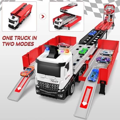 Carrier Truck Race Track Kids Toys, Foldable 3 Layer Toddler Track Playset, Toy Truck Transport Car Carrier & 8 Race Cars, Truck Car Toddlers Toys Xmas Gifts for Age 3 4 5 6+ Years Old Boys Girls - Image 5