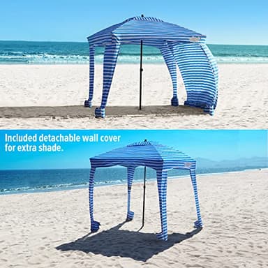 Qipi Beach Cabanas for Sand, Beach Canopy with Sandbags & Side Wall for 4 People, Easy Set Up 6' x 6' Sun Shelter, UPF 50+ UV Protection with Roof Vent, Portable for Camping, Fishing, Picnics - Image 3