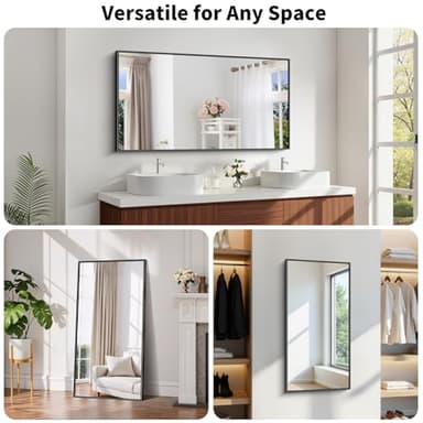 Koonmi Black Framed Bathroom Mirror - Shatterproof 24"x48" Tempered Glass, HD No Distortion, Horizontal/Vertical Mount, Modern Matte Aluminum Alloy Frame - Image 7