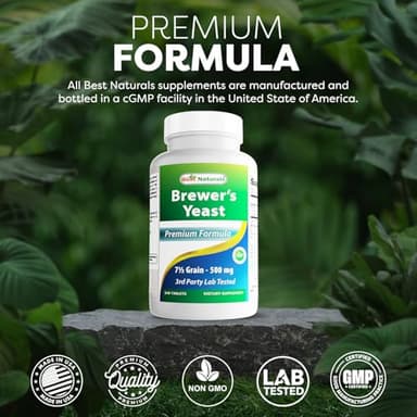 Best Naturals, Brewers Yeast, 7-1/2 Grains with Vitamin B1, Vitamin B2, 1000 mg 240 Tablets (240 Count (Pack of 1)) - Image 5