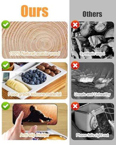 Couch Cup Holder Tray, Hitseon Silicone Acacia Wooden Couch Caddy with Cup Holder for Bed Car Beach, Drink Holder for Couch with Upgrade Removable 360° Rotating Holder Black - Image 4