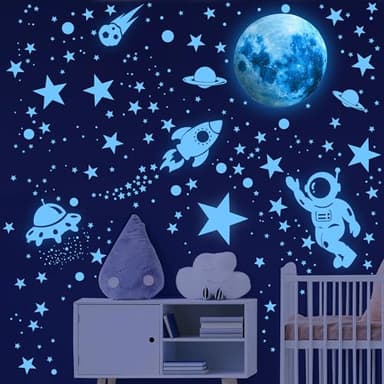 530 Glow in The Dark Stars Ceiling Stars Glow in The Dark Glow Moon and Space Wall Decals Astronaut Universe Galaxy Planet Wall Stickers Glowing Wall Stickers Kid Boys Living Room Decor - Image 4