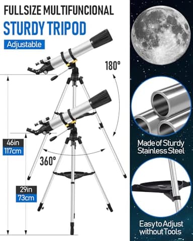Telescope,90mm Aperture 900mm Professional Refractor Telescope,Magnification 450X High Powered Telescope,Telescopes for Adults & Kids with Remote Control,Tripod,Phone Adapter,Carrying Bag - Image 7