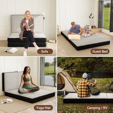 ROXGOX Memory Foam Trifold Mattress - Full Portable Floor Bed 6 Inch, Foldable Mat with Washable Cover, Handle & Non-Slip Bottom, for RV, Travel, Camping, Yoga, 73"x52"x6" - Image 4