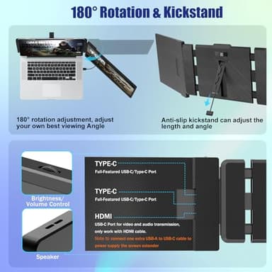 KEFEYA Laptop Screen Extender, 14" FHD 1080P IPS Laptop Monitor Extender Dual Screen, Portable Monitor for Laptops 13-17" with USB-C/HDMI Port, Plug n Play for Windows/Mac/Android/Switch/PS5 - Image 6