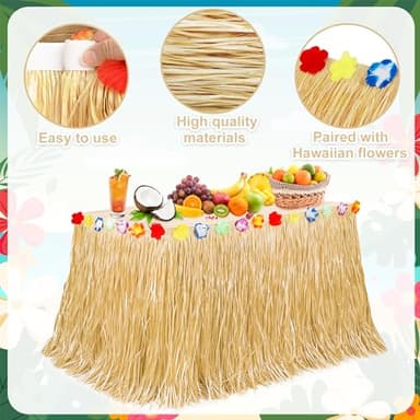 Luau Party Decorations, 2PCS Gold Hawaiian Themed Table Skirt Party Decorations, Flower 108 X 29.5" Grass Skirts Luau Party Favors, Luau Table Skirt for Summer Tropical Hula Parties Decor Accessories - Image 3