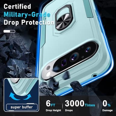 Janmitta for Google Pixel 9/9 Pro Case with Screen Protector+Camera Lens Protector,Heavy Duty Shockproof Full Body Phone Cover Built in Metal Ring Holder Kickstand,2024 Mint Green - Image 4