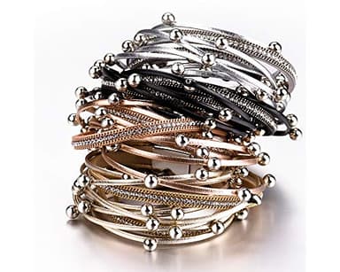 Fesciory Leather Wrap Bracelets for Women, Boho Leopard Multi-Layer Crystal Beads Cuff Bracelet Jewelry (Black Beads) - Image 6