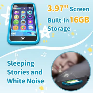 MOMILLA Kids Toys Smart Phone, Dual Camera with Stickers, 3.97" Touchscreen, Built-in 16GB Storage, 200+ Educational Puzzle Games, Learning Toys with Parental Control for Ages 3-8, Birthday Gift - Image 6