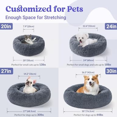 rabbitgoo Cat Beds for Indoor Cats, 20 inches Cat Bed Machine Washable, Fluffy Round Pet Bed Non-Slip, Calming Soft Plush Donut Cuddler Cushion Self Warming for Small Dogs Kittens, Dark Grey, Medium - Image 5