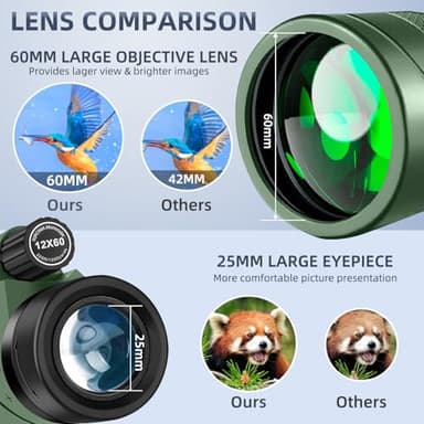 Monocular Telescope 12X60 HD Monocular with Smartphone Adapter Tripod & Portable Bag, Monoculars for Adults High Power with BAK4 Prism & FMC Lens, Suitable for Bird Watching Hunting Hiking Camping - Image 6