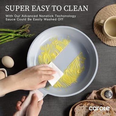 CAROTE Non Stick Frying Pan Set(9.5+11+12.5 Inch) Ceramic Frying Pan Healthy Nonstick Skillet PFOA&PFAS Free -Compatible with All Stovetops Black/Gray - Image 6