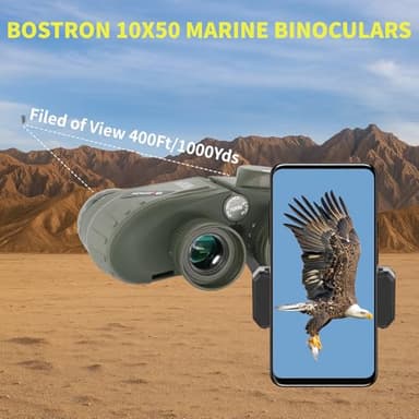 BOSTRON 10X50 Marine Binoculars for Adults with Rangefinder & Compass, Phone Adapter, Military IPX7 Floating Waterproof Binoculars with BAK4 Prism FMC Lens for Sailing Boating Navigation Bird Watching - Image 7