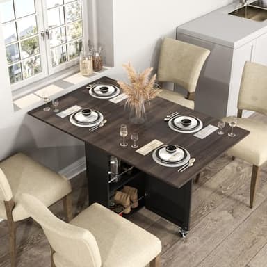 3imothrix Folding Dining Table, Small Dining Table, Space Saving Dining Table with 6 Wheels, Kitchen Table Sewing Table for Small Spaces (Black Dark Brown) - Image 2