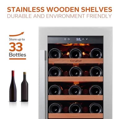 Ca'Lefort 15 Inch Wine Fridge, 33 Bottle Wine Cooler Refrigerator, 40-65°F Wine Refrigerator Glass Door, 3 LED Wine Fridge, Built-in or Freestanding Wine Fridge for Home/Bar/Kitchen (3.0 cu.ft) - Image 4