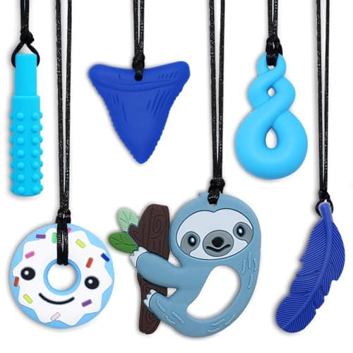 Chew Necklaces for Sensory Kids Boys Girls, 6 Pack Chewy Necklace Sensory Toys for Kids with Autism, Silicone Oral Motor Aids Chew Toys for Children Adults Reduce Fidgeting - Image 1
