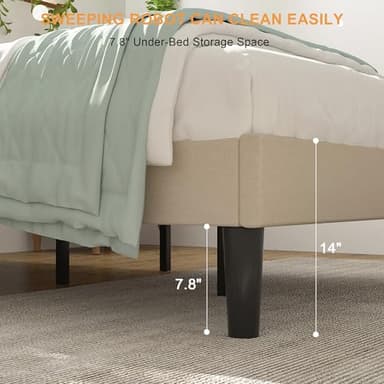 VECELO Twin Size Bed Frame with Adjustable Headboard, Upholstered Button Tufted Platform Bedframe with Wood Slats Support, No Box Spring Needed, Beige - Image 8