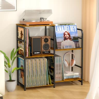 ThreeHio Record Player Stand, Turntable Stand with Vinyl Storage Holds up to 300+ Albums, Storage Cabinet for Vinyl Records, Record Player Table for Living Room - Image 1
