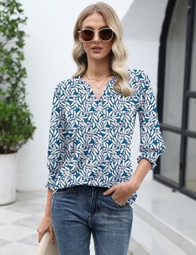 LOMON Women's 2025 Fashion Tops 3/4 Length Sleeve Business Casual Blouses Summer Tees Shirts - Image 5