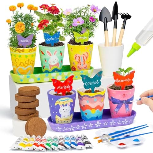 RGBDOT Kids Gardening Set Paint and Plant Stoneware Flower Growing Kit with 6 Pots and Gardening Tools Arts and Crafts for Kids Ages 8-12 Best Children’s Day Gift for Girls Boys Ages 5 6 7 8 9 10 - Image 1