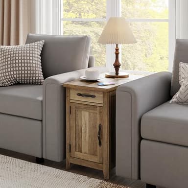 LINSY HOME Farmhouse End Table with Charging Station, Narrow Side Table for Living Room, Sofa Side Table with Drawer and Storage Cabinet, Small Nightstand for Home Office - Image 4