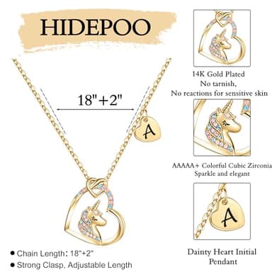 Hidepoo Unicorn Necklace Gifts - Colorful CZ Heart Pendant Letter Unicorn Necklace Jewelry Birthday Gift Unicorns Gift A Initial Heart Necklaces Unicorns Jewelry - Image 5