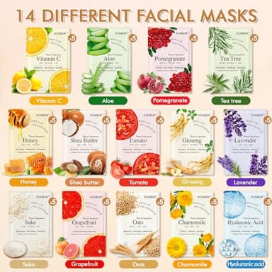 KONEUK 70 Pack Sheet Face Masks Skincare, Hydrating Face Masks Suitable for All Skin Types, Bulk Facial Mask Gifts Set for Women Skin Care, Home Skincare Spa for Sensitive Skin - Image 3