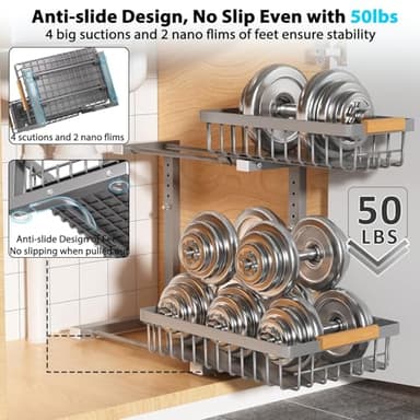 Liuoud Under Sink Organizer Storage 2 Pack, 2 Tier Slide Out Height Adjustable Pull Out Cabinet Organizer Drawer for Kitchen Bathroom Large Under Sink Shelf Rack Caddy for Pantry, Grey - Image 3