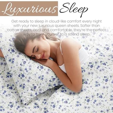 Linen Market 4 Piece Queen Sheet Set - Breathable, Double-Brushed Patterned Cooling Sheets – Oeko-TEX Certified Ultra Soft & Wrinkle-Free 16" Deep-Pocket Queen Sheets - Easy Care Blossoms Light Blue - Image 4