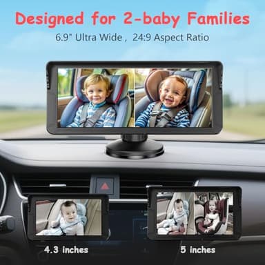 Dual Baby Car Camera for 2 Kids – 6.9” Split Screen Ultrawide HD Display with 2 Cameras, IR Night Vision, Easy Installation, Dual Car Camera Baby Monitor for Infant & Toddler Safety by Fodkh - Image 3