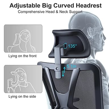 Ticova Ergonomic Office Chair - High Back Desk Chair with Adjustable Lumbar Support, Headrest & 3D Armrest - 130°Rocking Mesh Computer Chair - Image 6