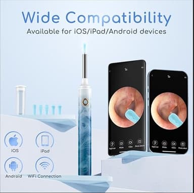 Earwax Removal - Electric Ear Irrigation Kit with 4 Pressure Modes, Ear Cleaner with Camera, 1080P Otoscope, Ear Cleaning Tool with 7-Piece Set, Earwax Removal Kit for Daily Cleaning-Blue - Image 8