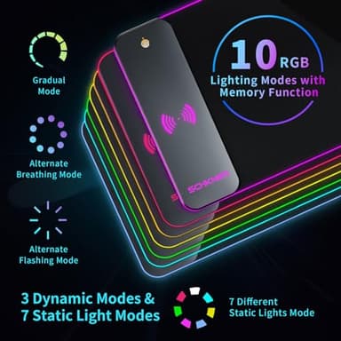 Schkner RGB Gaming Mouse Pad with Wireless Charging 15W, Large Desk Mat 800x300x4mm, 10 Light Modes Keyboard Pad with Non-Slip Rubber Base, Waterproof Mousepad for Gaming PC MacBook Laptop - Image 3