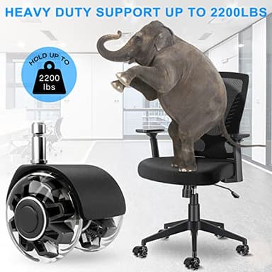 Office Chair Caster Wheels (Set of 5),Heavy-Duty Chair Wheels Support 2200lbs,Mute Rubber Chair Casters for Hardwood Floors and Carpet,2 Inch Universal Fit (Black) - Image 7