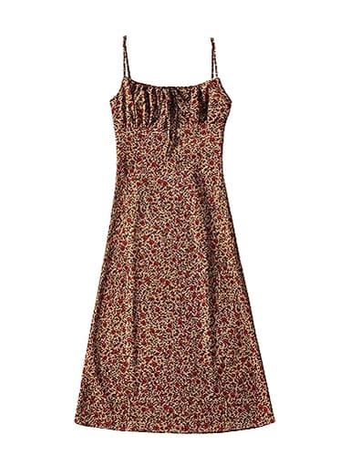 Omoone Womens Floral Dress Low-Cut Square Neck Spaghetti Strap Tie Bodycorn 90s Y2k Sun Dresses (01 Yellow, Small) - Image 1